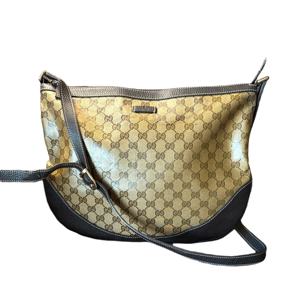 Gucci Beige /Ebony GG Crystal Messenger Hobo Bag